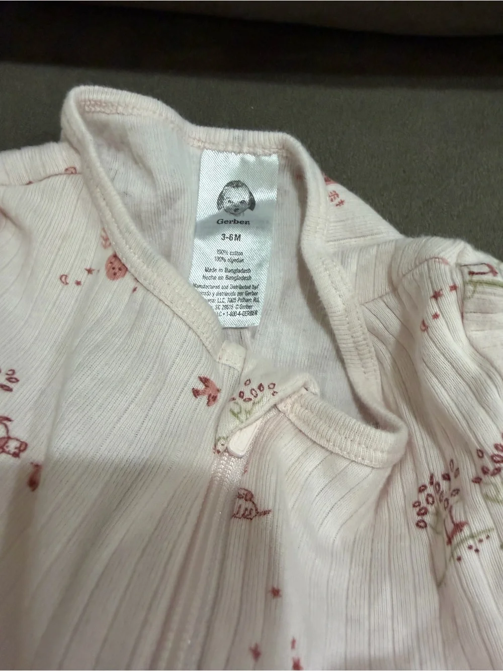 Gerber Pink Ribbed Footed One-Piece with Tiny House & Tree Prints